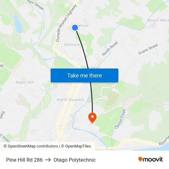 Pine Hill Rd 286 to Otago Polytechnic map