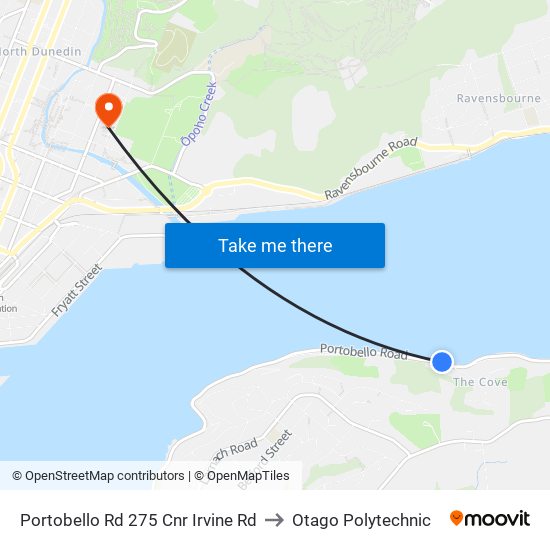 Portobello Rd 275 Cnr Irvine Rd to Otago Polytechnic map