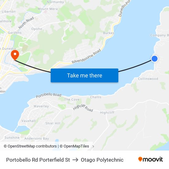 Portobello Rd Porterfield St to Otago Polytechnic map