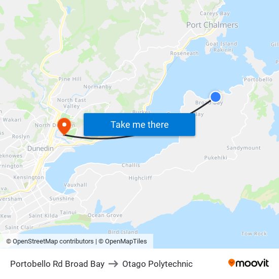 Portobello Rd Broad Bay to Otago Polytechnic map