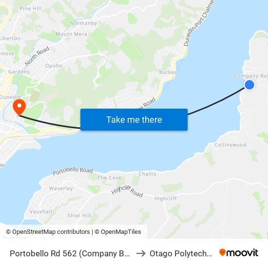 Portobello Rd 562 (Company Bay) to Otago Polytechnic map
