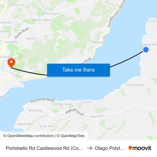 Portobello Rd Castlewood Rd (Company Bay) to Otago Polytechnic map