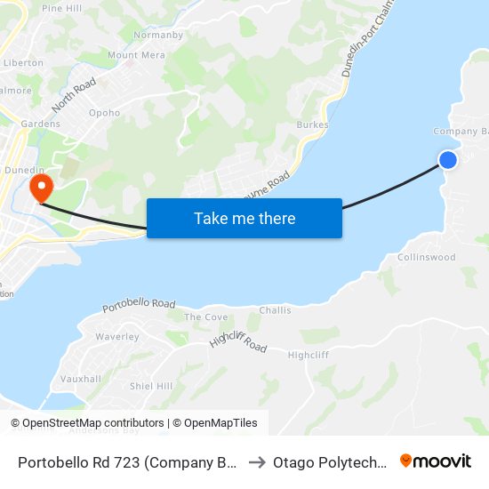 Portobello Rd 723 (Company Bay) to Otago Polytechnic map