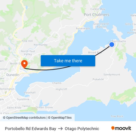 Portobello Rd Edwards Bay to Otago Polytechnic map