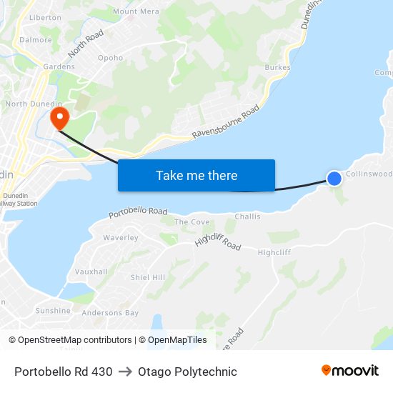 Portobello Rd 430 to Otago Polytechnic map