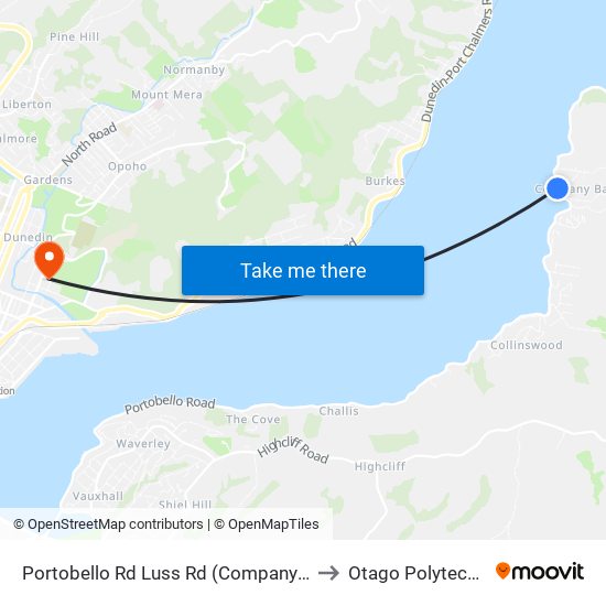 Portobello Rd Luss Rd (Company Bay) to Otago Polytechnic map