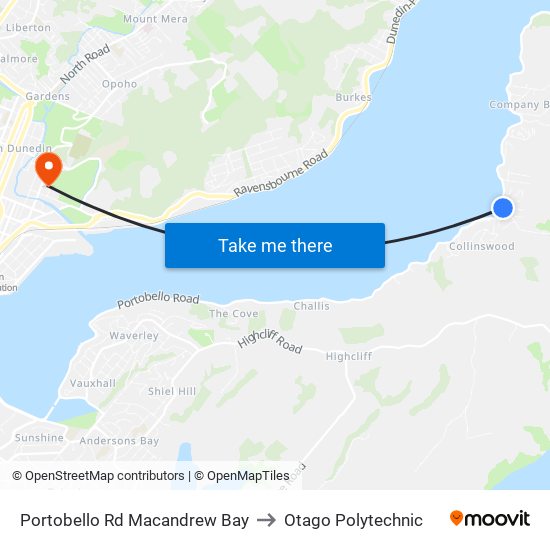 Portobello Rd Macandrew Bay to Otago Polytechnic map