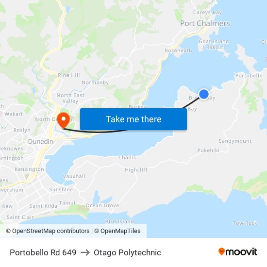 Portobello Rd 649 to Otago Polytechnic map
