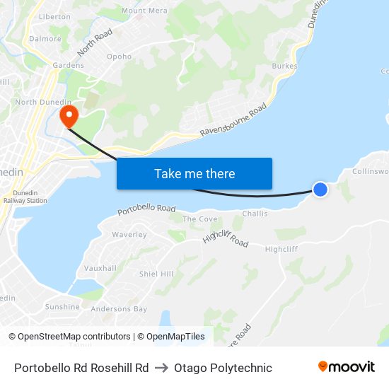 Portobello Rd Rosehill Rd to Otago Polytechnic map