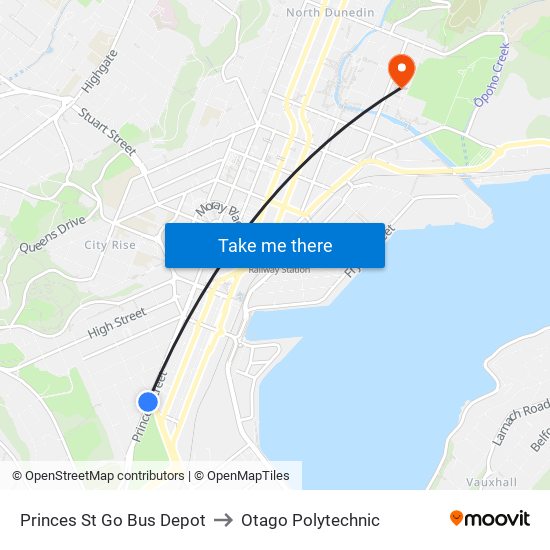 Princes St Go Bus Depot to Otago Polytechnic map
