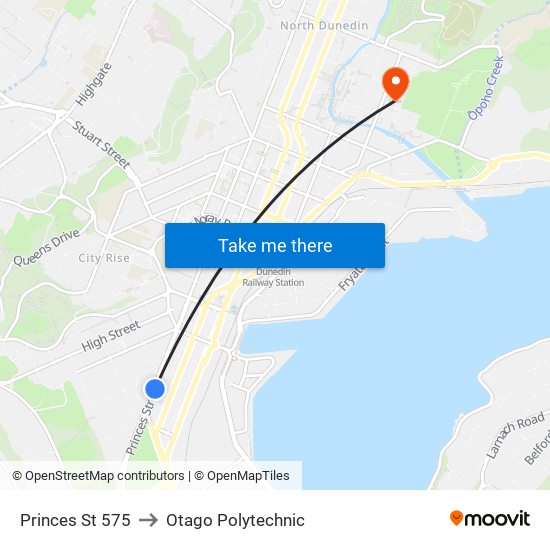 Princes St 575 to Otago Polytechnic map