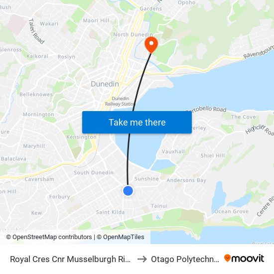 Royal Cres Cnr Musselburgh Rise to Otago Polytechnic map