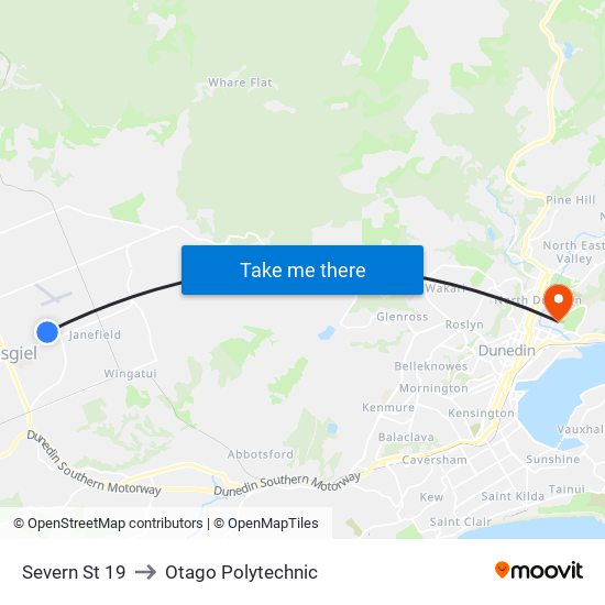Severn St 19 to Otago Polytechnic map