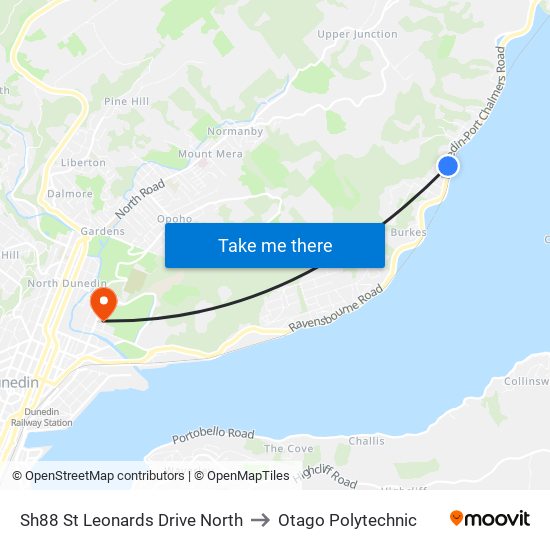 Sh88 St Leonards Drive North to Otago Polytechnic map