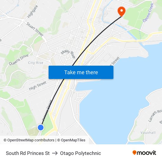 South Rd Princes St to Otago Polytechnic map