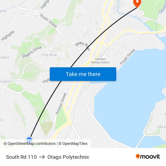 South Rd 110 to Otago Polytechnic map