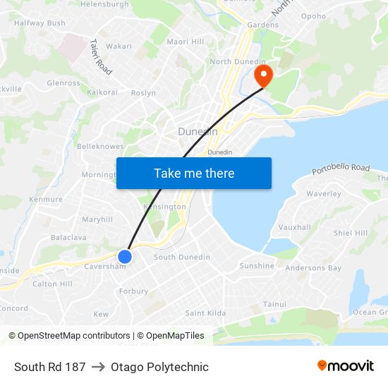 South Rd 187 to Otago Polytechnic map