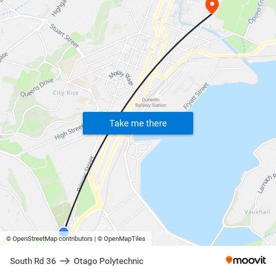 South Rd 36 to Otago Polytechnic map