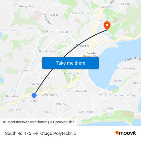 South Rd 475 to Otago Polytechnic map