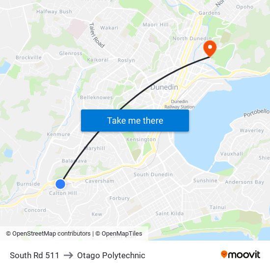 South Rd 511 to Otago Polytechnic map