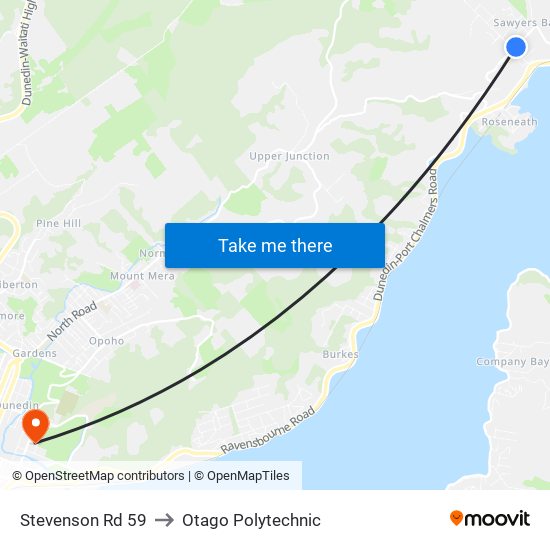 Stevenson Rd 59 to Otago Polytechnic map