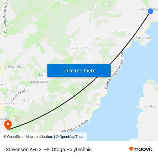 Stevenson Ave 2 to Otago Polytechnic map