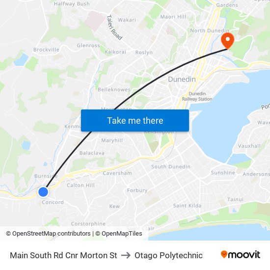 Main South Rd Cnr Morton St to Otago Polytechnic map