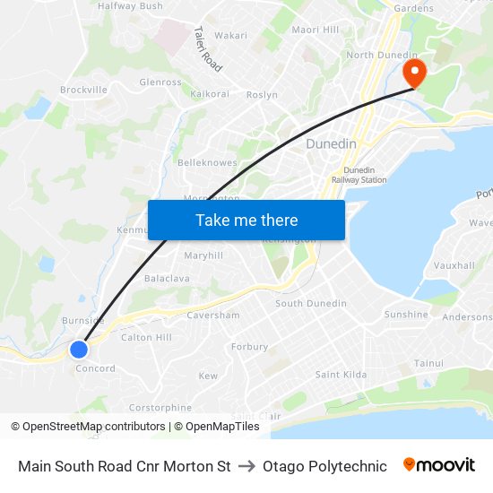 Main South Road Cnr Morton St to Otago Polytechnic map