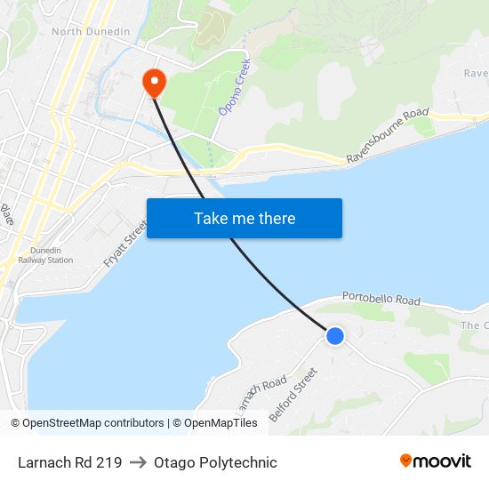 Larnach Rd 219 to Otago Polytechnic map