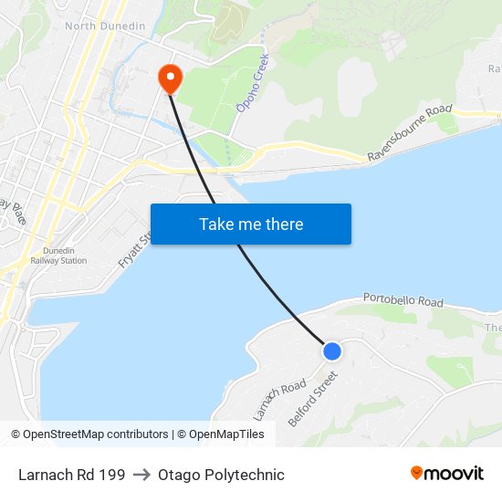 Larnach Rd 199 to Otago Polytechnic map