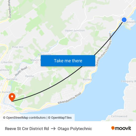 Reeve St Cnr District Rd to Otago Polytechnic map