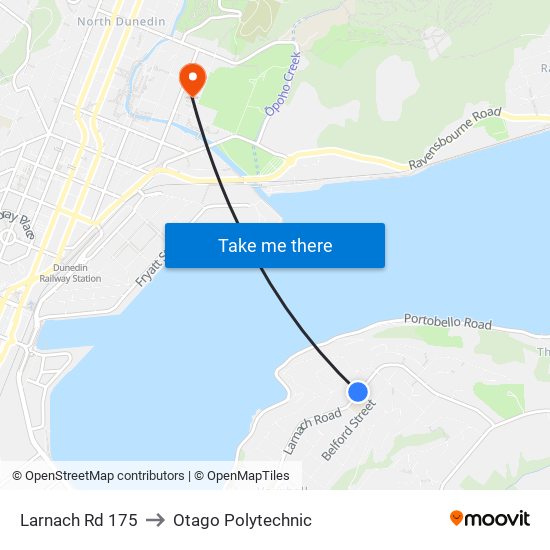 Larnach Rd 175 to Otago Polytechnic map