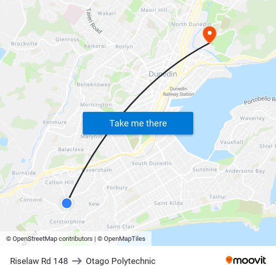 Riselaw Rd 148 to Otago Polytechnic map