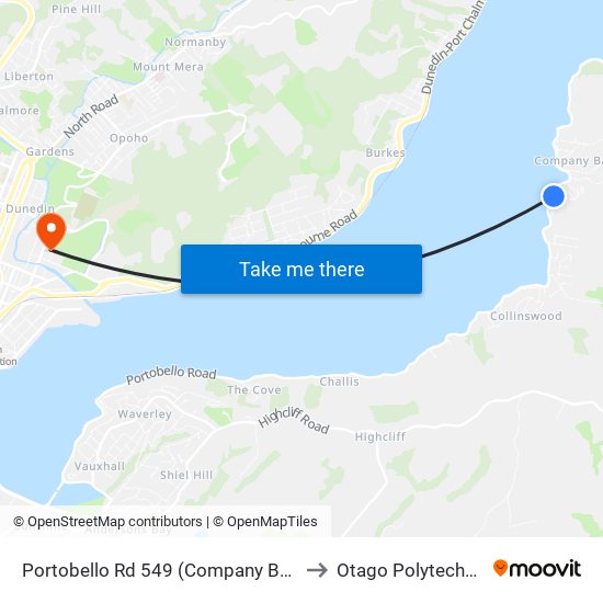 Portobello Rd 549 (Company Bay) to Otago Polytechnic map