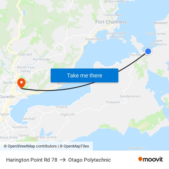 Harington Point Rd 78 to Otago Polytechnic map