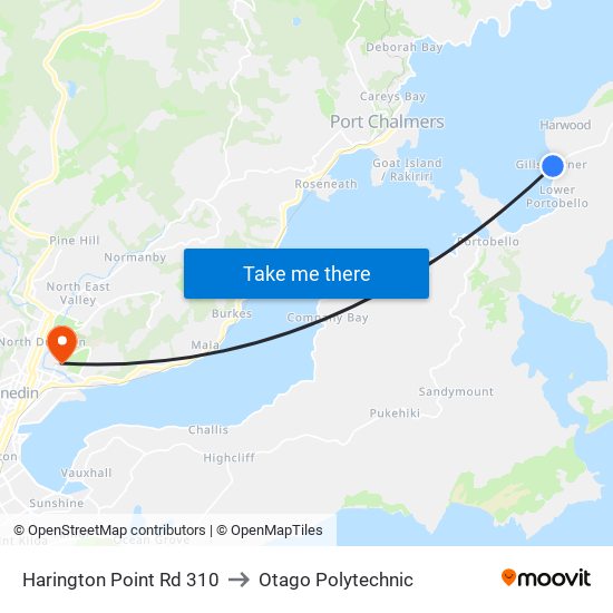 Harington Point Rd 310 to Otago Polytechnic map