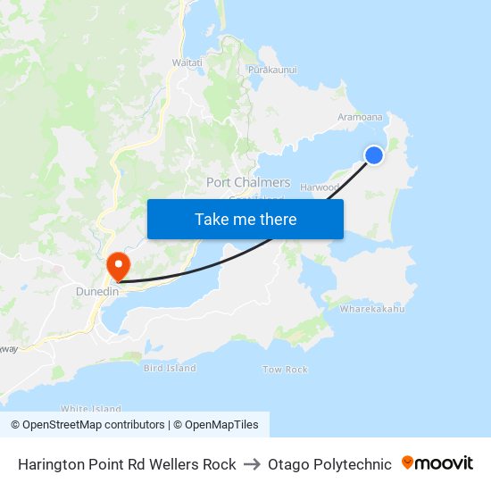 Harington Point Rd Wellers Rock to Otago Polytechnic map
