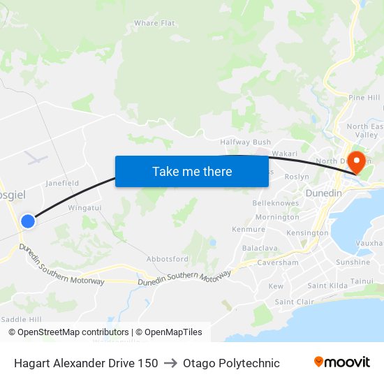 Hagart Alexander Drive 150 to Otago Polytechnic map