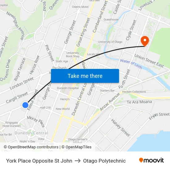 York Place Opposite St John to Otago Polytechnic map