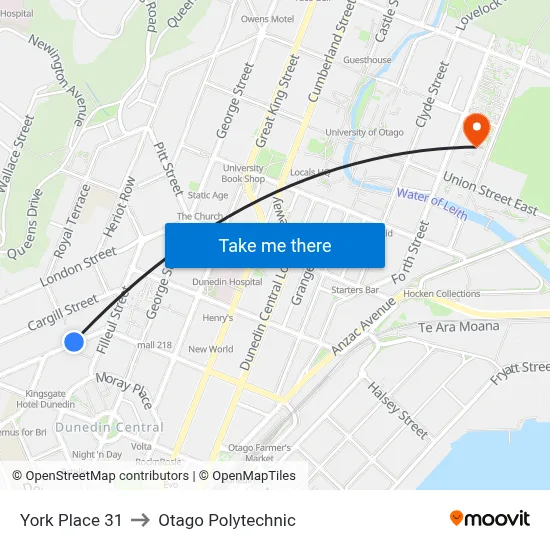 York Place 31 to Otago Polytechnic map