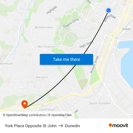 York Place Opposite St John to Dunedin map