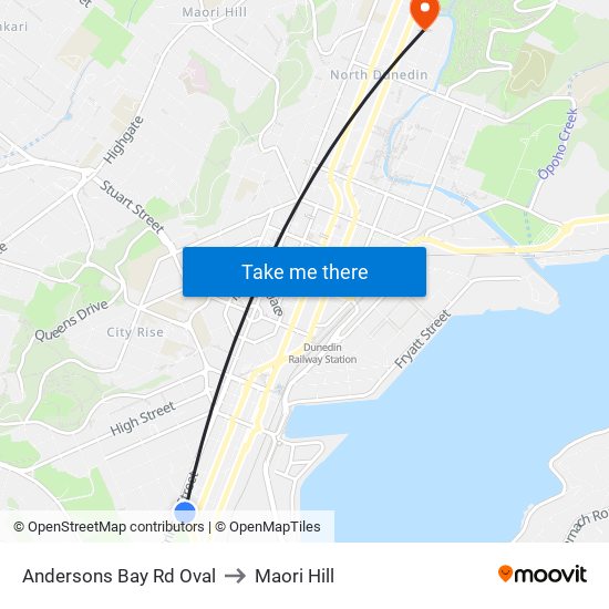 Andersons Bay Rd Oval to Maori Hill map