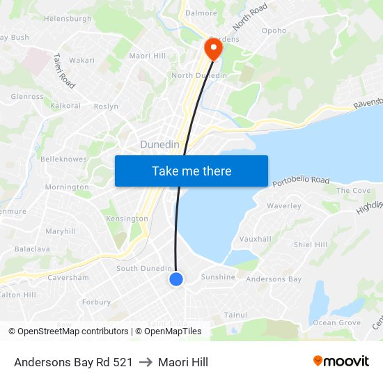 Andersons Bay Rd 521 to Maori Hill map