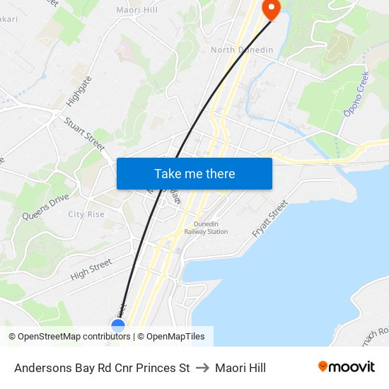 Andersons Bay Rd Cnr Princes St to Maori Hill map