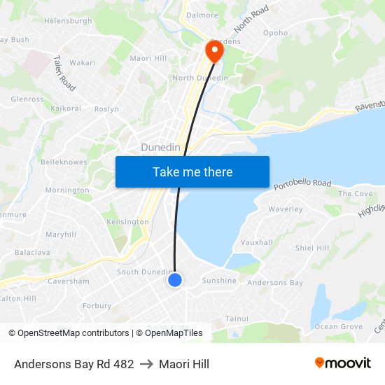 Andersons Bay Rd 482 to Maori Hill map