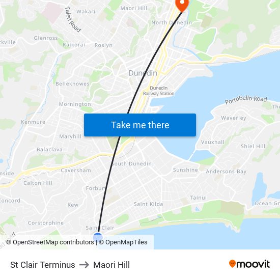 St Clair Terminus to Maori Hill map