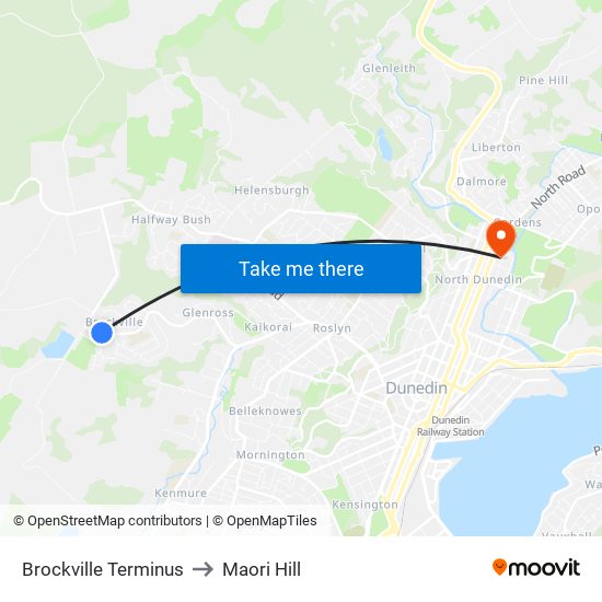Brockville Terminus to Maori Hill map