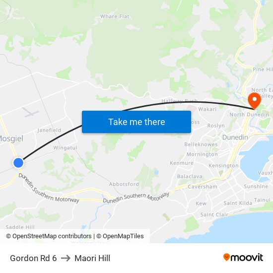Gordon Rd 6 to Maori Hill map