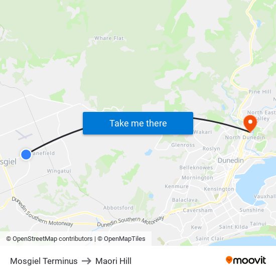 Mosgiel Terminus to Maori Hill map