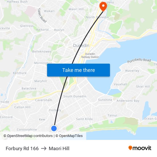 Forbury Rd 166 to Maori Hill map